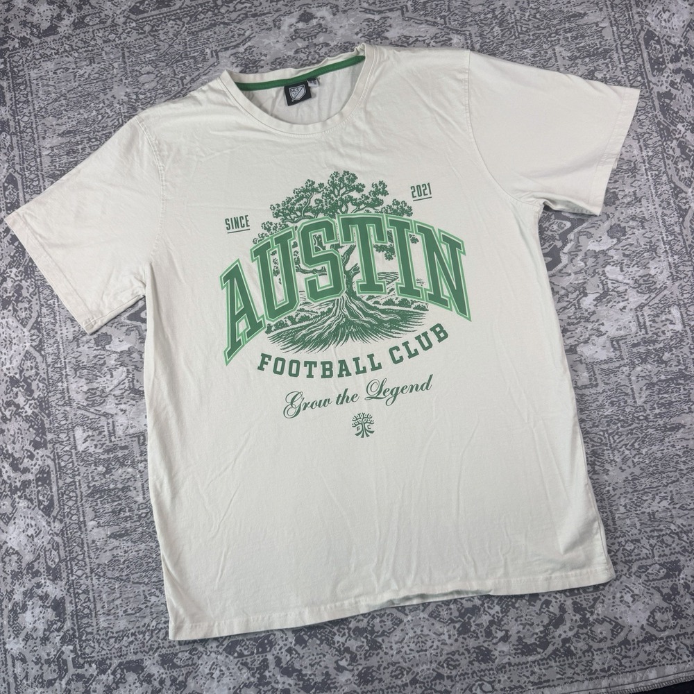 MLS Austin FC Grow the Legend Graphic T-Shirt Mens XL Cream Green Soccer Tee